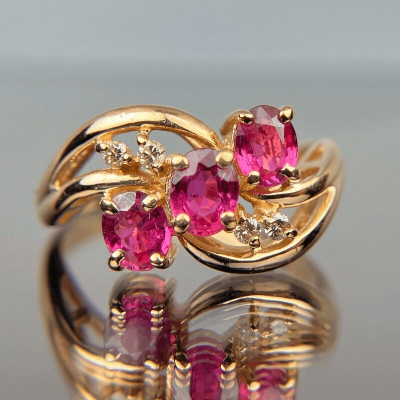EFFY BH 14k Ruby & Diamond Three-stone Yellow Gold Ring Size 8.25 - Etsy