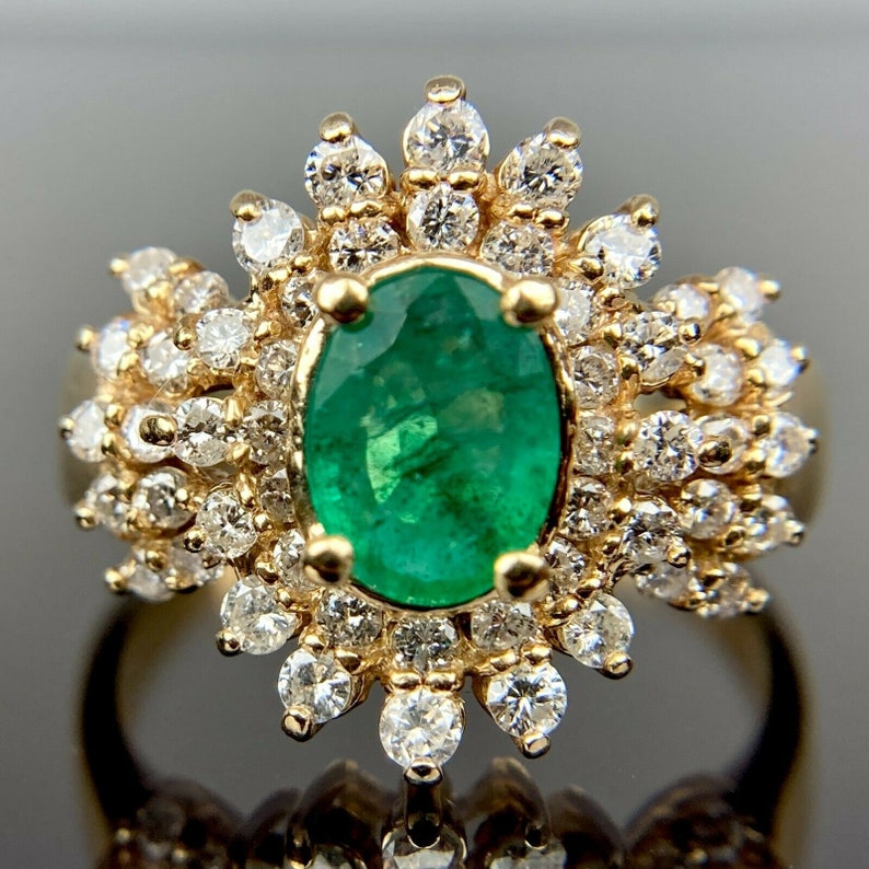 EFFY BH 14k Diamond & Emerald Double Halo Yellow Gold Ring Size 9.5 - Etsy