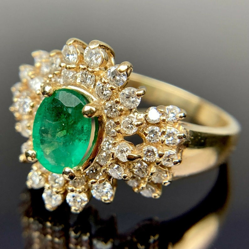 EFFY BH 14k Diamond & Emerald Double Halo Yellow Gold Ring Size 9.5 - Etsy