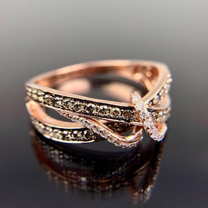 Le Vian 14k White & Chocolate Diamond Crossover Band Rose Gold Ring Size 8.75