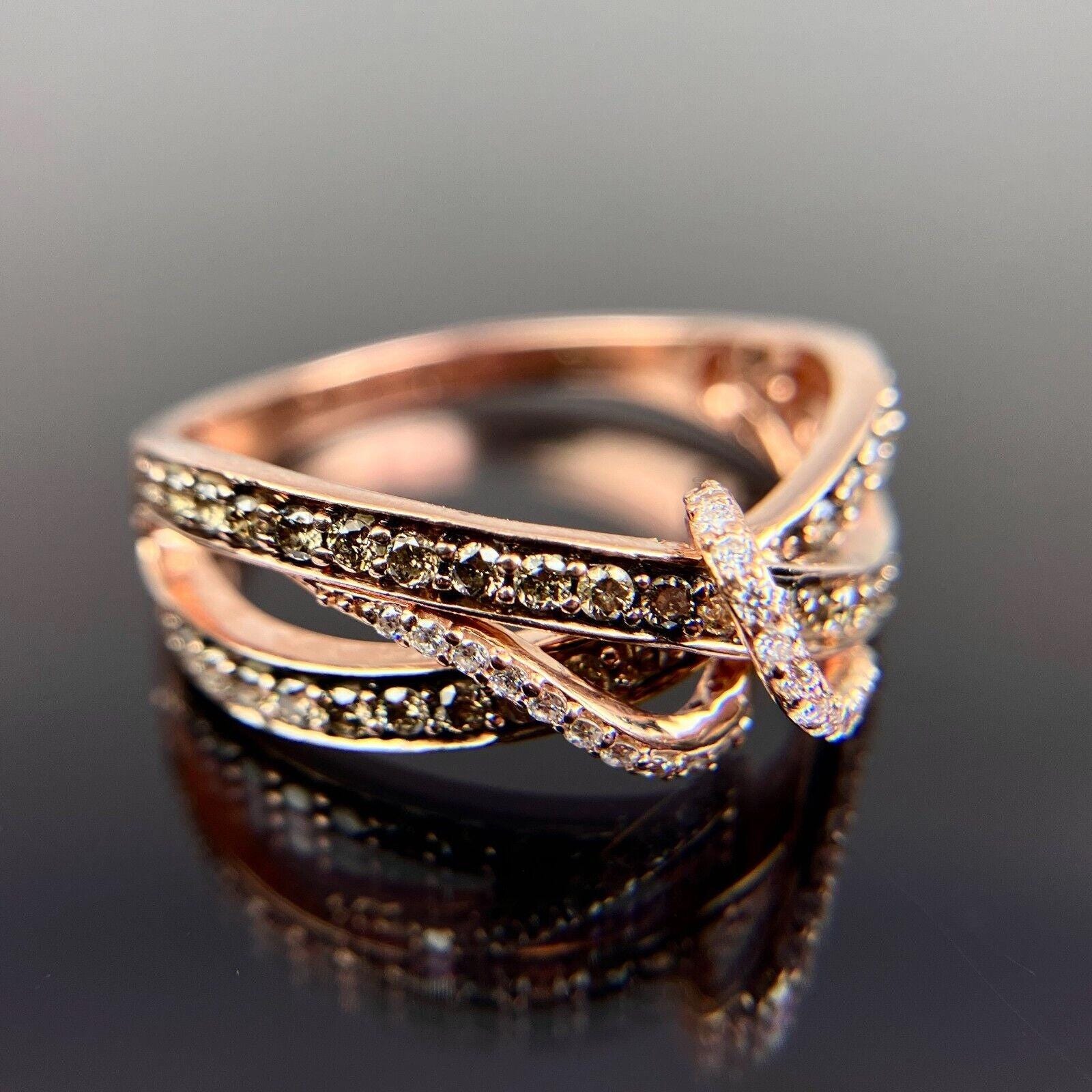 Le Vian 14k White & Chocolate Diamond Crossover Band Rose Gold Ring Size 8.75