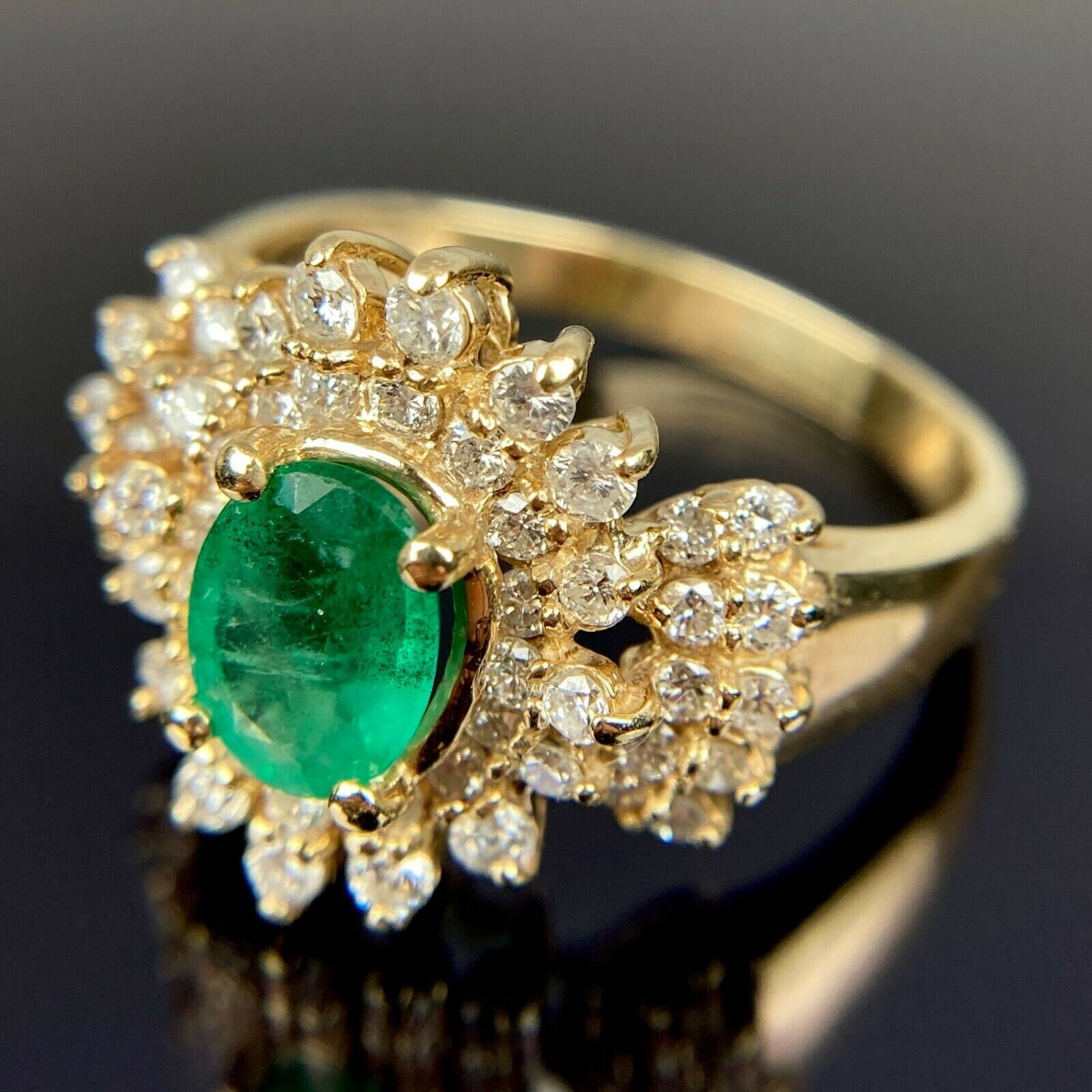EFFY BH 14k Diamond & Emerald Double Halo Yellow Gold Ring Size 9.5 - Etsy