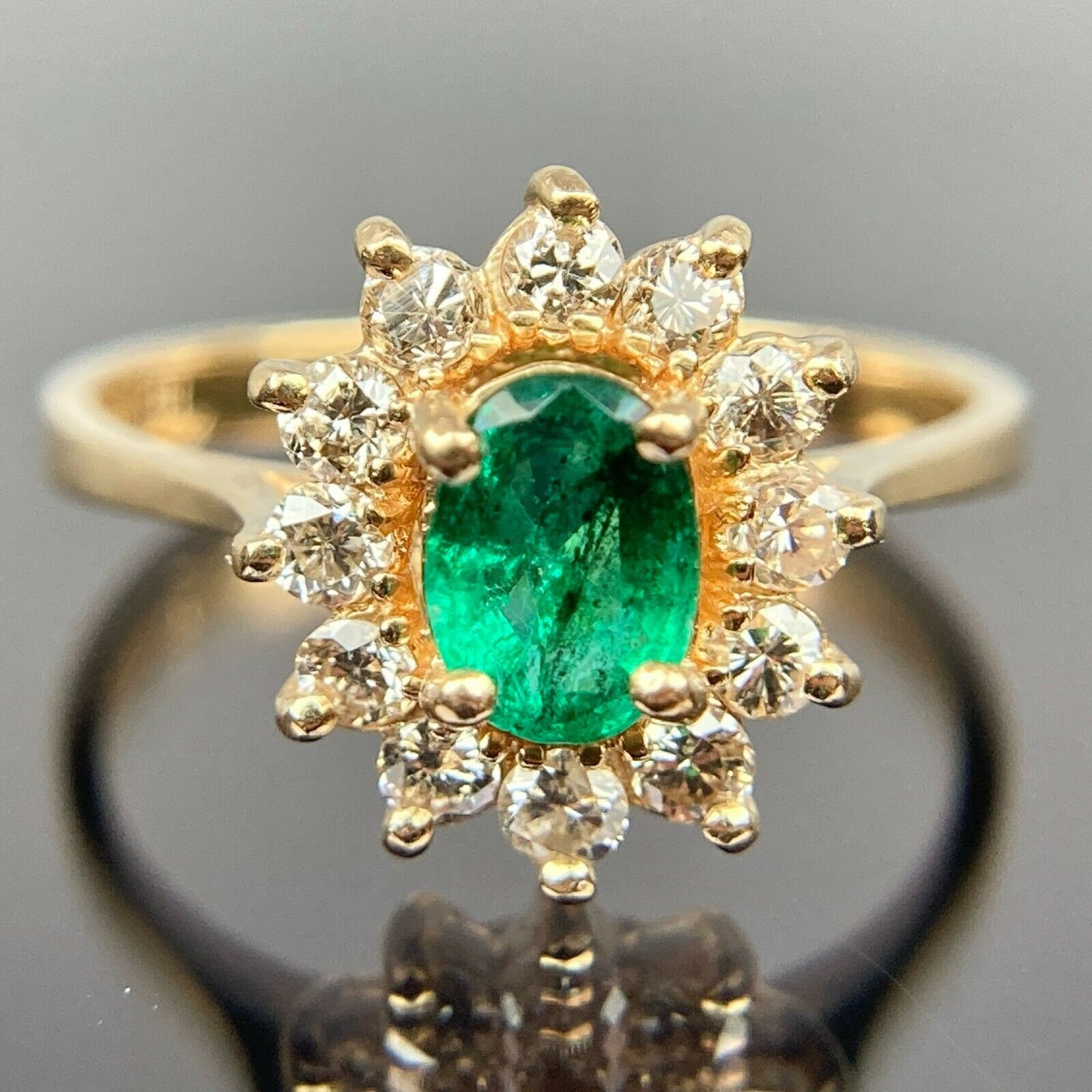EFFY BH 14k Emerald & Diamond Halo Yellow Gold Ring Size 6 - Etsy