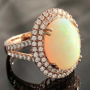 EFFY 14k Diamond & Opal Double Halo Rose Gold Ring Size 7 ~4.79 CTW~