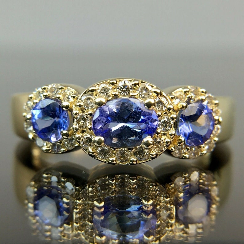 EFFY 14k Diamond & Oval Tanzanite Halo Yellow Gold Ring Size 6.75 - Etsy