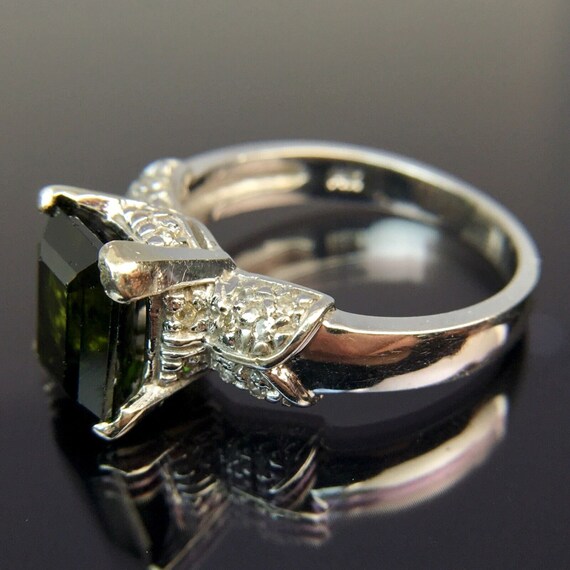 14k Green Tourmaline & Diamond White Gold Ring Si… - image 3