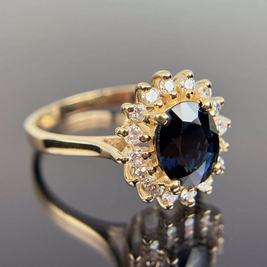 EFFY BH 14k Oval Cut Sapphire & Diamond Halo Cluster Yellow Gold Ring ...