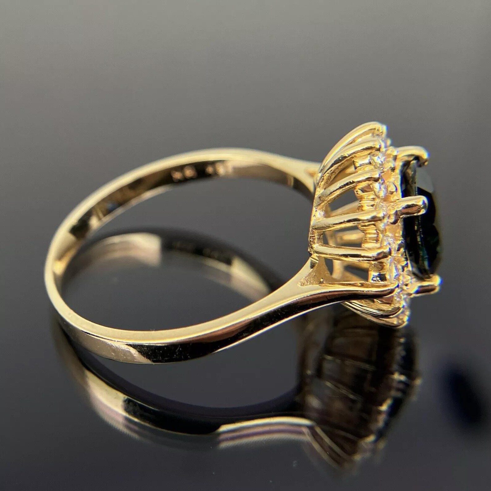 EFFY BH 14k Oval Cut Sapphire & Diamond Halo Cluster Yellow Gold Ring ...