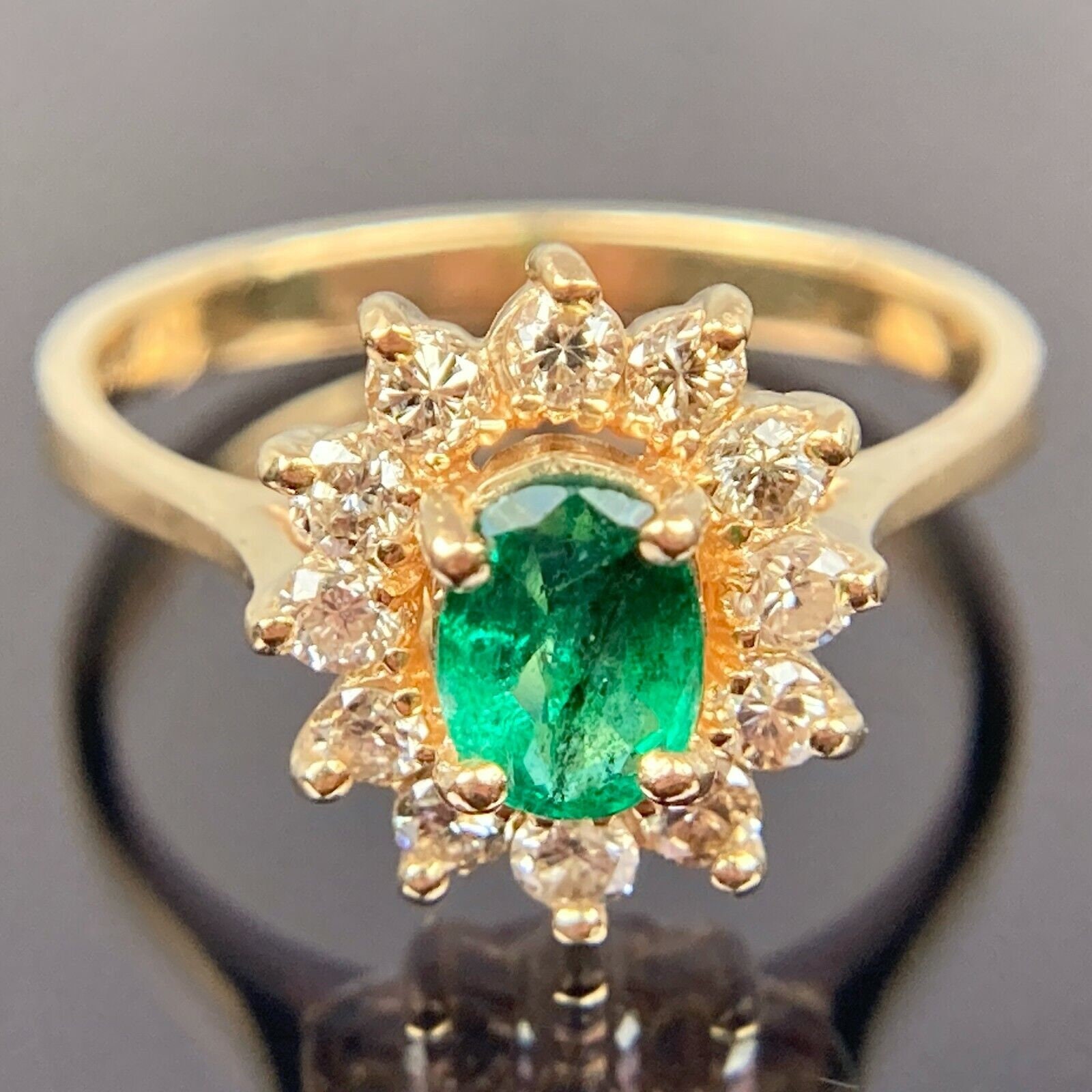 EFFY BH 14k Emerald & Diamond Halo Yellow Gold Ring Size 6 - Etsy
