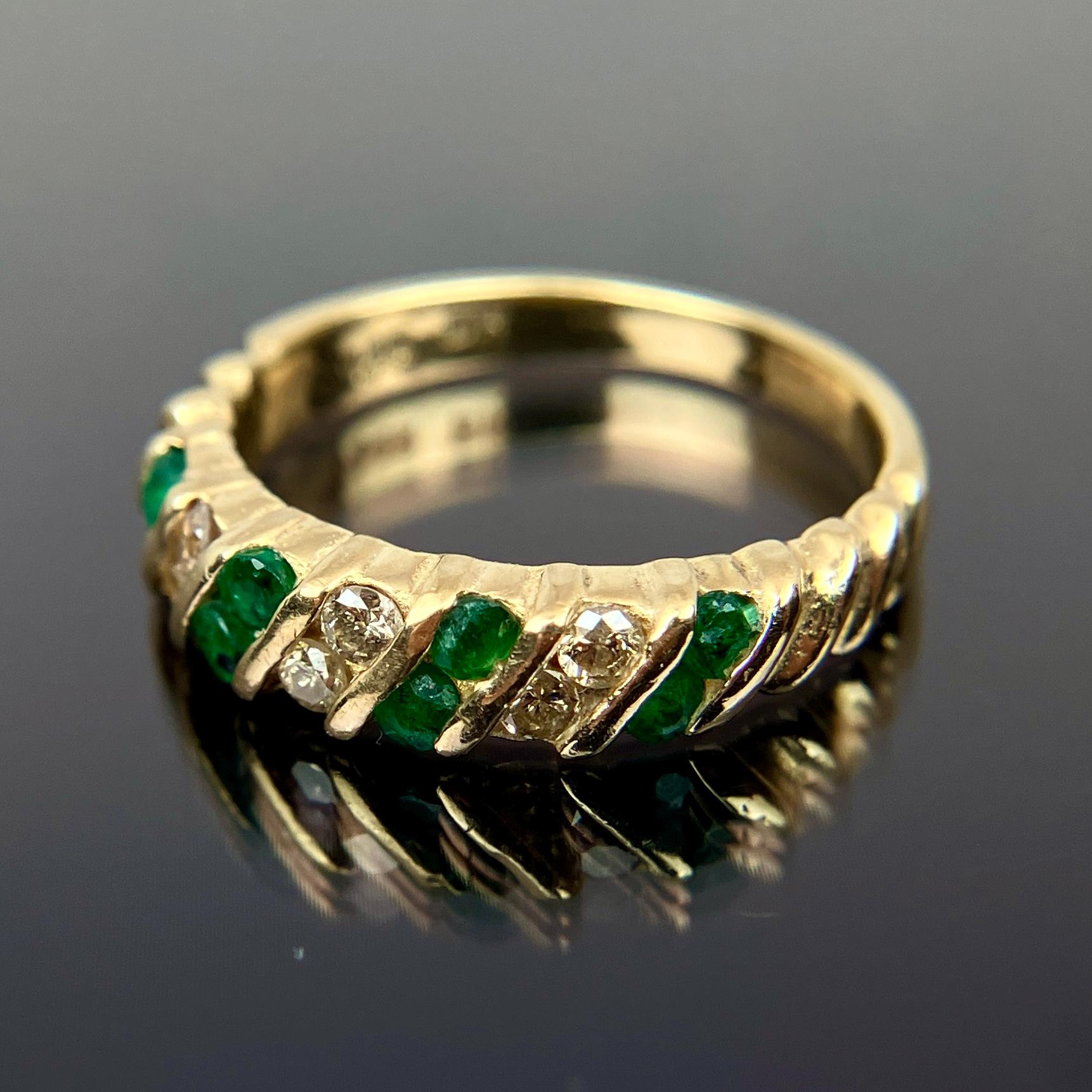 EFFY BH 14k Diamond & Emerald Band Yellow Gold Ring Size 5.25 - Etsy
