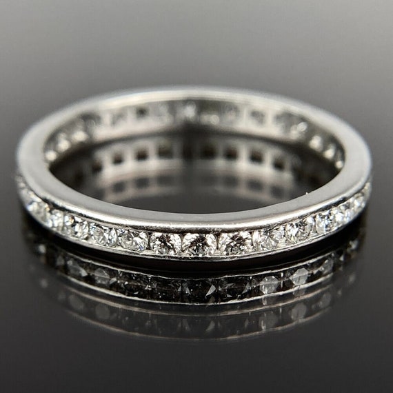 Platinum Channel Set Diamond Eternity Band Ring S… - image 1