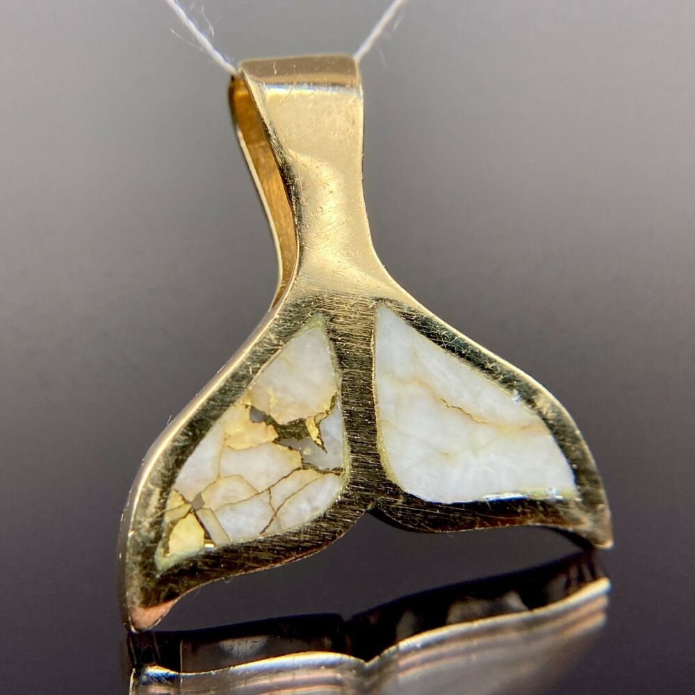 14k Yellow Gold Golden Quartz Whale Tail Pendant UK