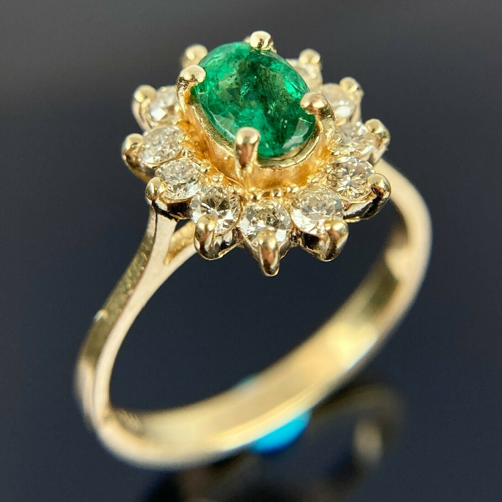 EFFY BH 14k Emerald & Diamond Halo Yellow Gold Ring Size 6 - Etsy