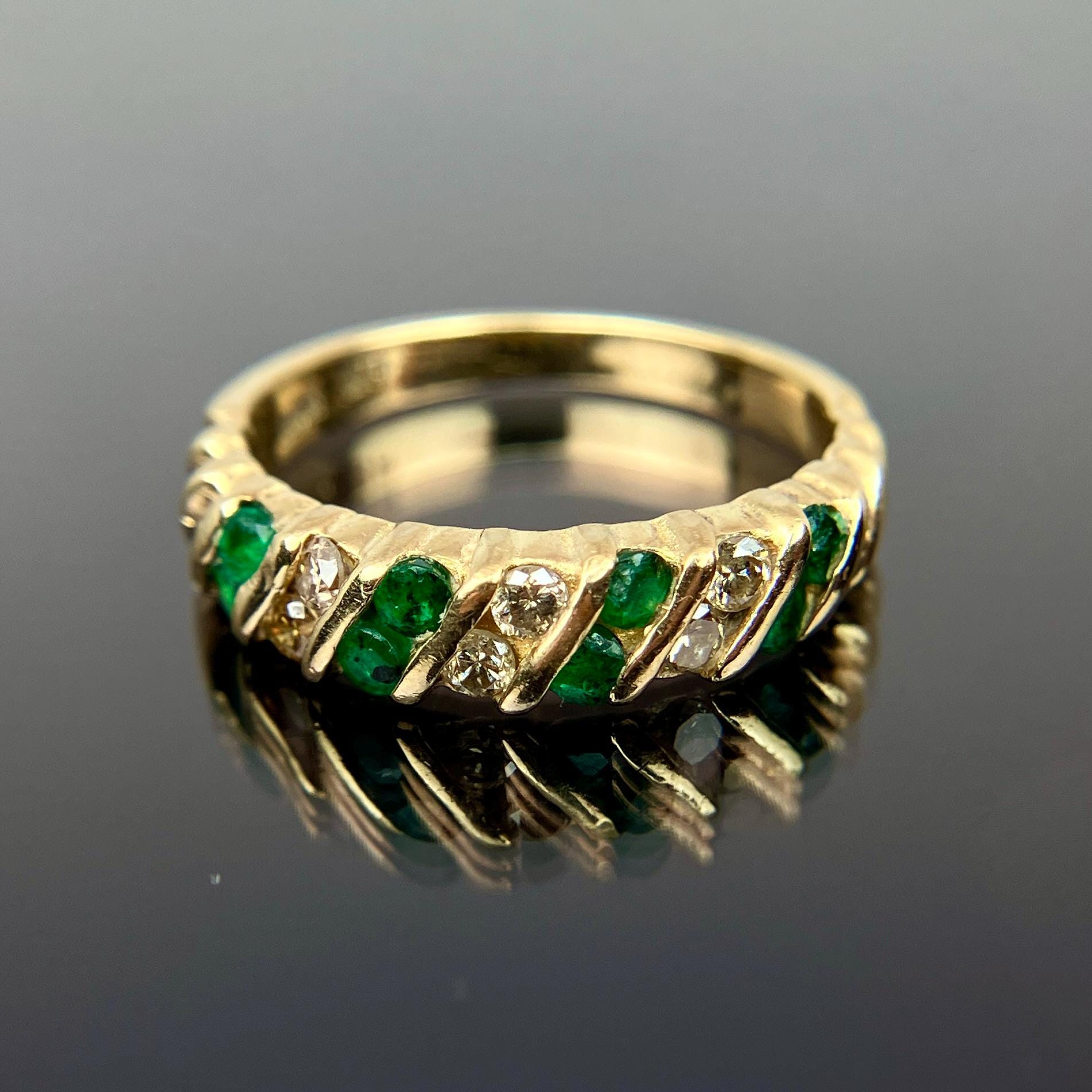 EFFY BH 14k Diamond & Emerald Band Yellow Gold Ring Size 5.25 - Etsy