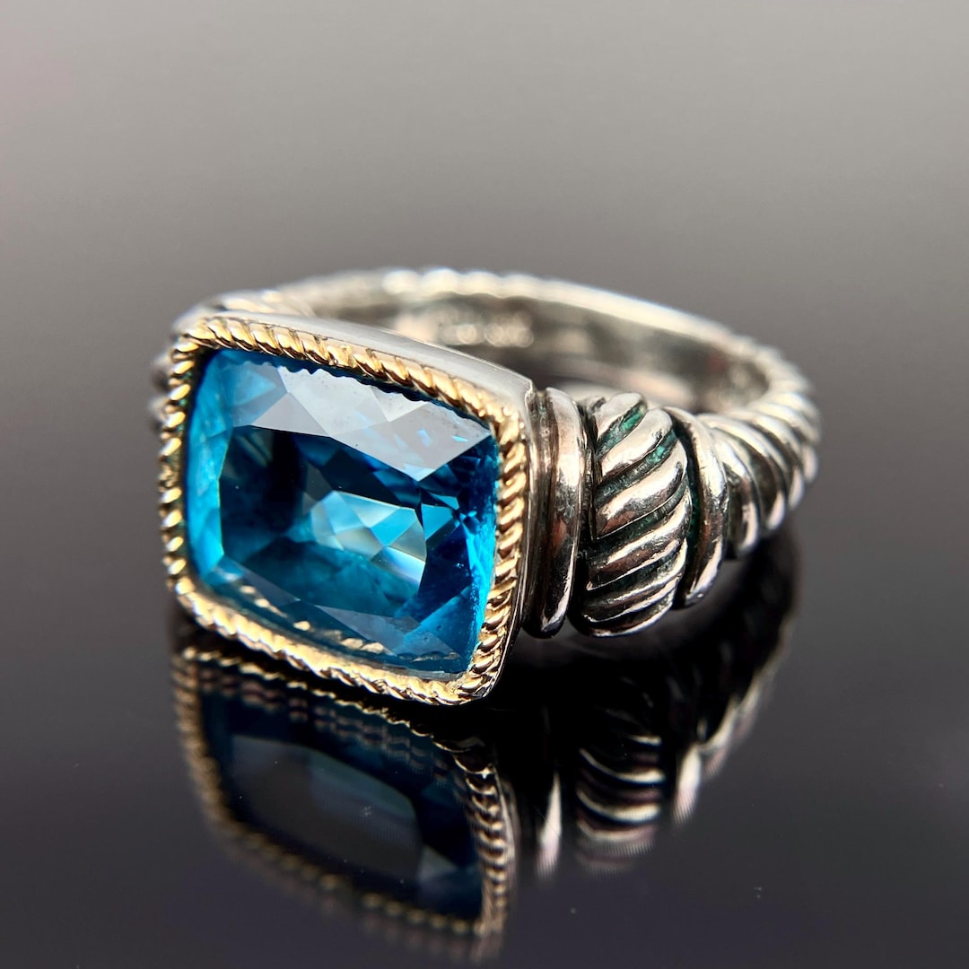 EFFY BH Bezel-set Blue Topaz 925 Sterling Silver & 18k Yellow Gold Ring ...