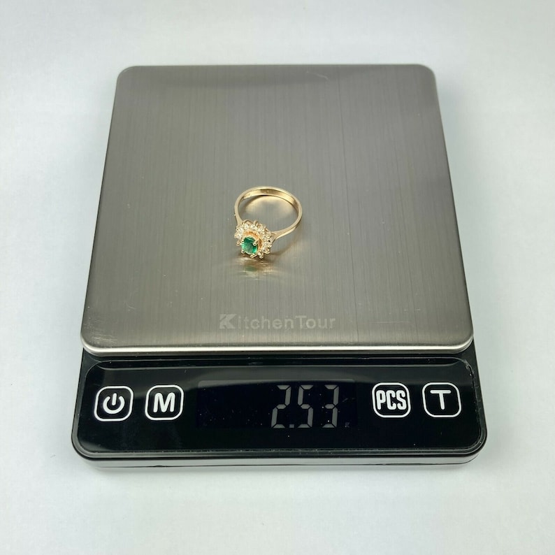 EFFY BH 14k Emerald & Diamond Halo Yellow Gold Ring Size 6 - Etsy