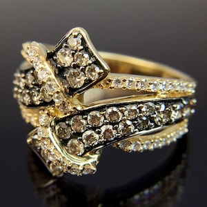 Le Vian 14k Chocolate & White Diamond Crossover Yellow Gold Ring Size 7