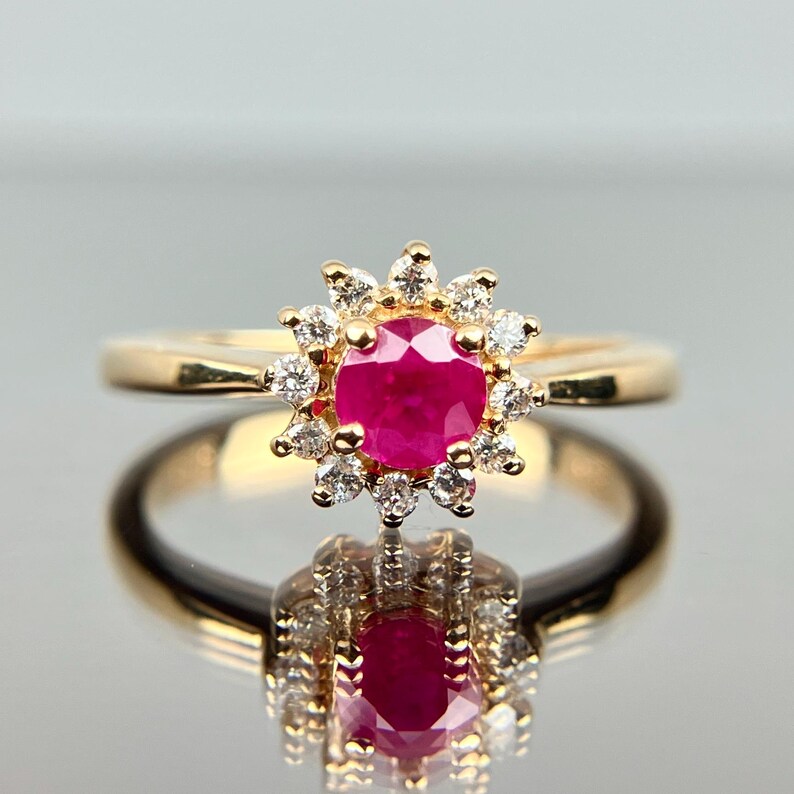 EFFY BH 14k Diamond & Ruby Halo Yellow Gold Ring Size 4.5 - Etsy