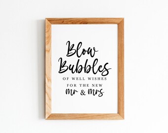 Blow Bubbles Wedding Sign, Mr and Mrs Bubble Send Off Printable (Digital Download)