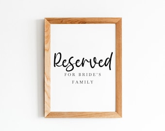Reserved Wedding Sign for Bride Family, Minimalist Ceremony Chair Printable (Digital Download)