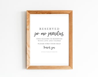 Reserved Sign Wedding, Reserved Seating Sign, Reserved For Our Families (Digital Download)