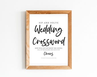 Wedding Crossword Game Printable, Sip And Solve Game, Reception Table Game (Digital Download)