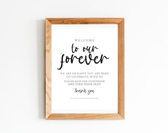 Wedding Welcome Sign Printable, Welcome To Our Forever Sign, Minimalist Wedding Sign (Digital Download)