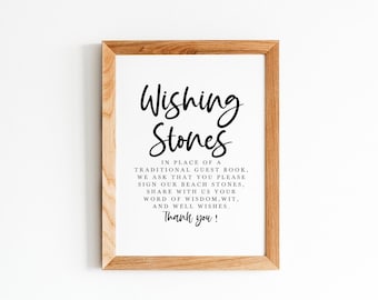 Wishing Stones Wedding Guestbook Sign, Beach Wedding Guest Book Alternative Printable (Digital Download)