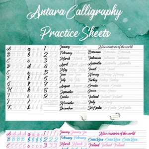 Antara designer style font Installer + Calligraphy Practice Sheets | Hand Lettering | iPad & Printable | Digital Template