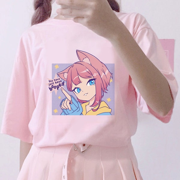 Anime Neko Girl Shirt, Anime Girl T-Shirt, Kawaii Shirt, Harajuku Style Shirt, Japanese Manga T-Shirt, Kawaii Clothing, Cute Anime Girl Tees