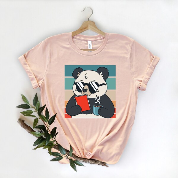 Coffee T-shirt, Cool Panda Bear Drinking Coffee Tee, Animal Graphic Shirt, Coffee Themed Shirt, Gift for Panda Lover, Gift for Friend,