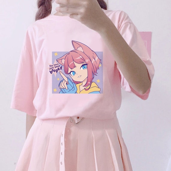 Tees Neko Shirt, Etsy Girl Girl Anime Cute Kawaii Kawaii Clothing, T-shirt, - Anime Harajuku Style Manga T-shirt, Girl Japanese Shirt, Shirt, Anime