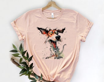 T-shirt Crazy Dog, chemise de chien de peinture drôle, cadeau pour le propriétaire de chien, chemise d’art animalier, cadeau d’amoureux des chiens, chemise en coton esthétique, tee-shirt de maman de chien,