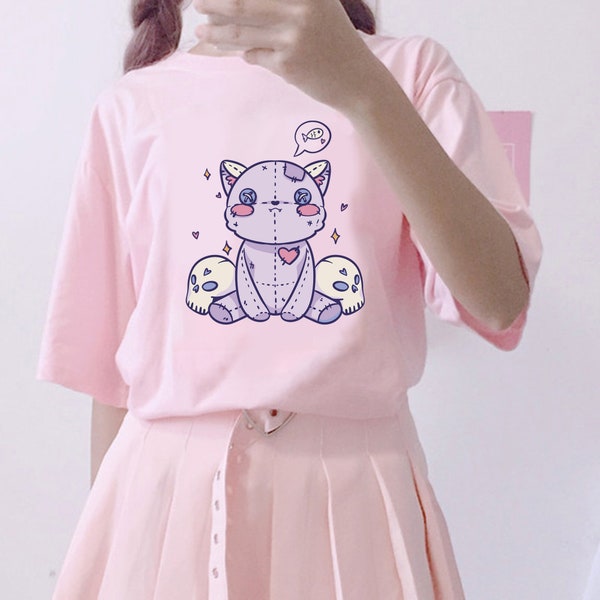 Creepy Cat Shirt, Pastel Goth Shirt, Dark Kawaii Shirt, Alt Clothing, Gothic Emo Gift, Graphic T-Shirt, Gothic Shirt, Harajuku clothes