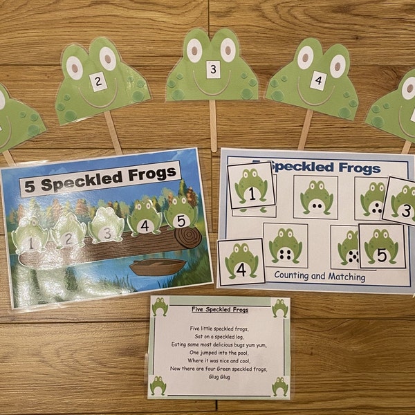 EYFS Nursery Rhyme 5 Speckled Frogs fun Teaching Resource Childminder SEN Classroom Display Maths Early Years