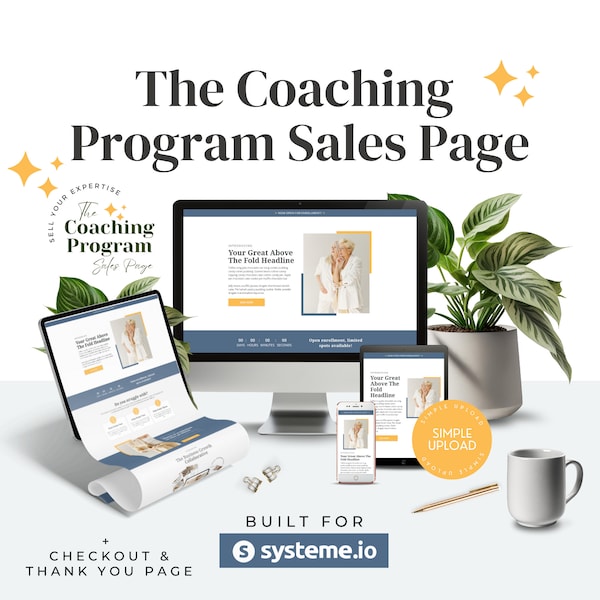 Systeme.io Coaching Sales Page | Landing Page | Membership | Coaching Template | Sales Funnel | Online Course | Blue & Yellow