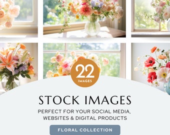22 Styled Stock Images | Light and Airy Floral Collection | Digital Backgrounds | Social Media & Website Images | Florist Images