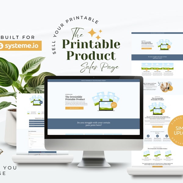 Systeme.io Sales Page | Landing Page | Printable Product Sales Page | Ebook Sales Page | Digital Product | Sales Funnel | Blue & Yellow