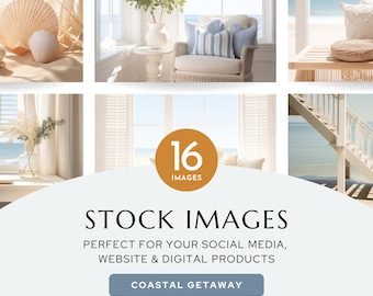 16 Styled Stock Images | Light and Airy Coastal Getaway  | Digital Backgrounds | Social Media & Website Images | Beach Minimal Stock Images