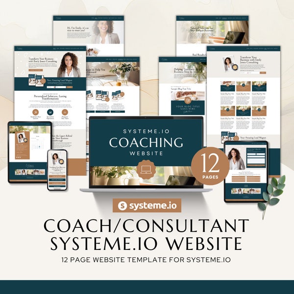 Modèle de site Web de coaching Systeme.io | Site Web d'entreprise de coaching | Site Web du consultant | Fournisseur de services | Site Web du créateur de cours