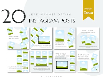 20 Instagram Lead Magnet Posts | Lead Magnet Mockup Templates | Sales Funnel Template | Opt-In Templates