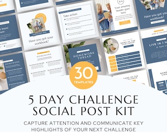 5-Day Challenge Social Post Kit, Engagement Posts, Course Creator Launch Templates, Coaching Challenge, Instagram Graphics, Workshop Kit