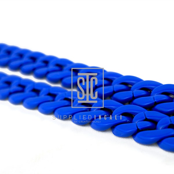 Blue Acrylic Link Chain, Plastic chain Links, Links for necklace, Chain Trim, Sold By the Yard