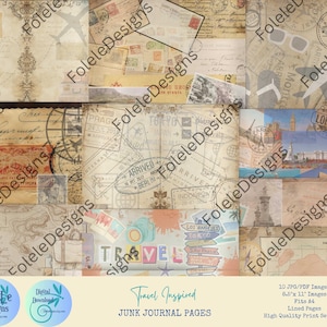 10 Seiten Reise-Junk-Journal | Jahrgang | Moderne Ephemera | Scrapbooking | Druckbar | PDF | JPG | DIN A4 | Herunterladen