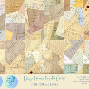 Páginas de collage de cartas manuscritas vintage de 30,5 x 30,5 x 30,5 cm, para diario, álbum de recortes, efímeras, PDF de alta calidad para imprimir, JPG