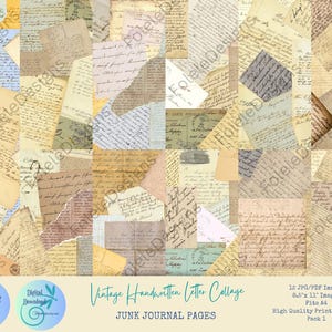12 páginas vintage de collage de cartas manuscritas / Diario de recortes / Scrapbooking / Efímeras / Imprimibles / PDF / JPG / A4