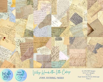 12 Vintage Handwritten Letter Collage Pages | Junk Journal | Scrapbooking | Ephemera | Printable  | PDF | JPG  | A4