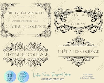 30 Vintage French Labels | Transparent Ephemera | Junk Journal | Scrapbooking  | PNG  |  JPG