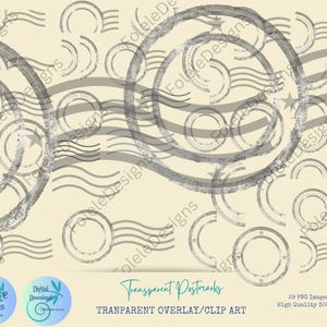 43 Timbri postali trasparenti / Francobolli d'epoca / Collezione di clip art per scrapbooking e diari di scrapbooking / Sovrapposizioni trasparenti