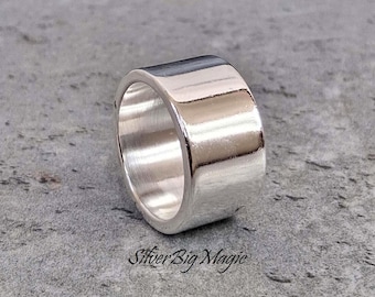 Anillo ancho y grueso de plata de ley, estilo minimalista bohemio unisex para el pulgar.